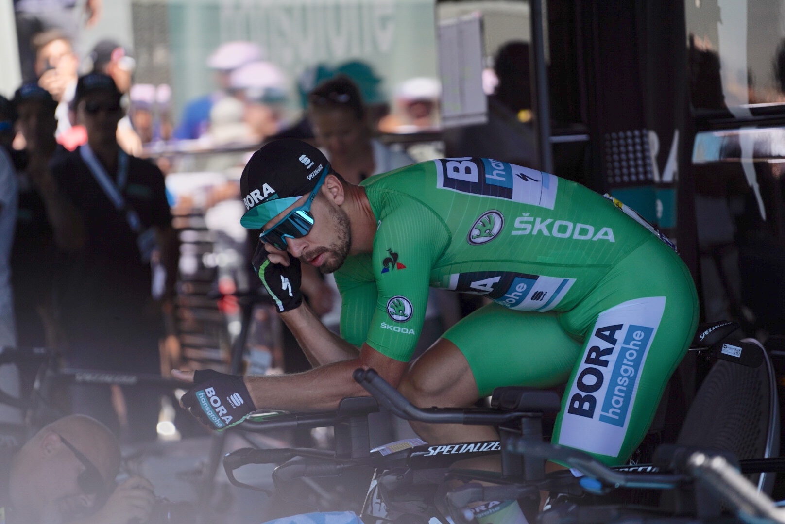 Peter Sagan warms up before the Time Trial in Pau.